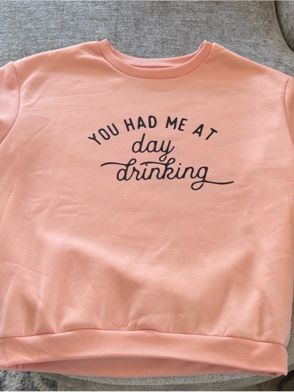 Funny Day Drinking Graphic Sweatshirt Pink Crewneck Pullover Women's Large